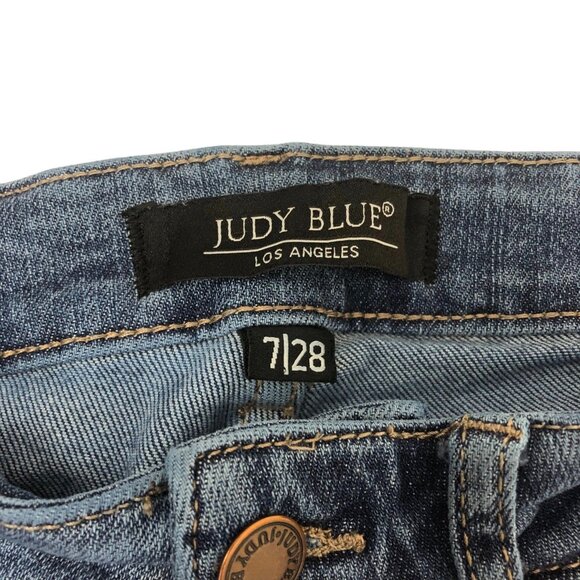 Judy Blue Jeans Size 28 Raw Hem Relaxed High Rise Stretch Blue Denim JB88259 - Picture 7 of 8